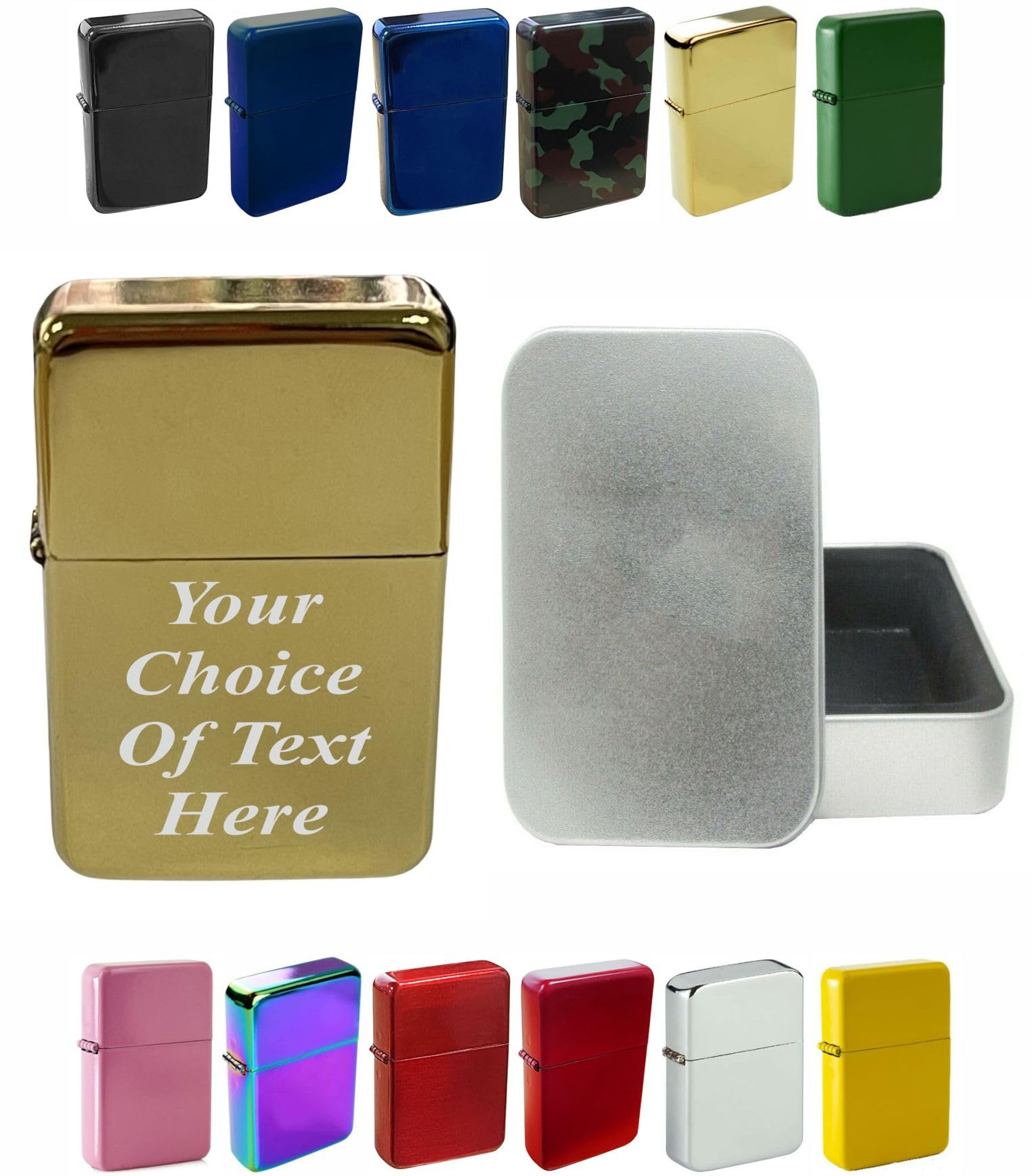 Personalised Engraved Lighter for Birthday, Fathers Day, Anniversary, Choice of Colours - With Luxury Gift Tin Packaging (Gold)