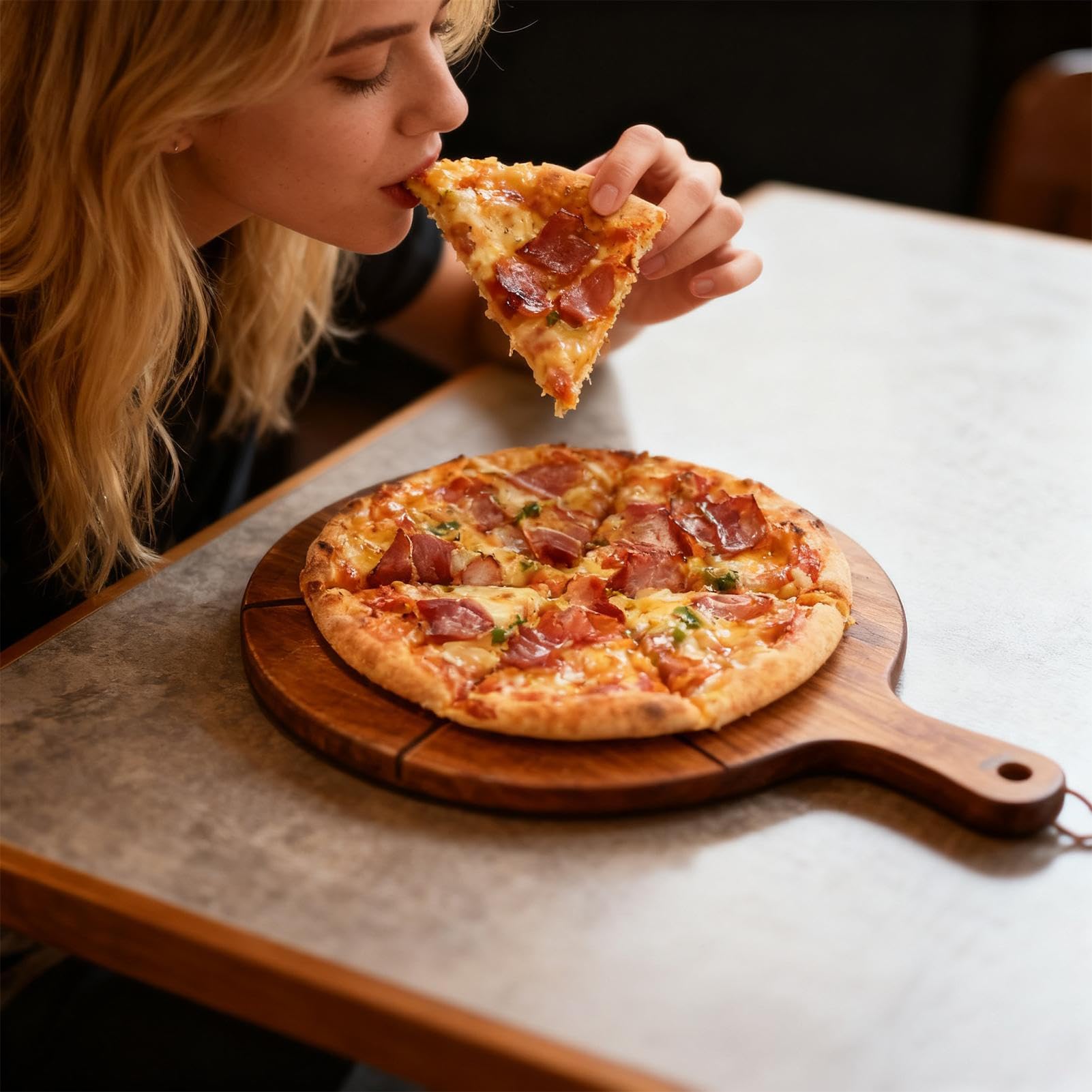 Genérico Tabla Para Servir Pizza | Con 6 Ranuras Y Mango,Tabla De Cortar Y Pala Para Pizza De Madera,Para Hornear En Casa Carne Queso Pan Fruta Comida Accesorios De Horno
