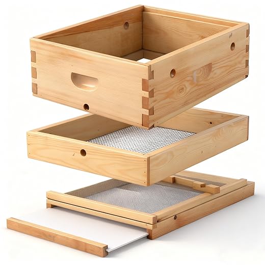 10 Frame Beehive Kit Include Quilt Box Candy Board Beehive Screened Bottom Board Dipped in 100% Beeswax Combo Beekeeping Equipment for Bee Feeder Winter Assembled