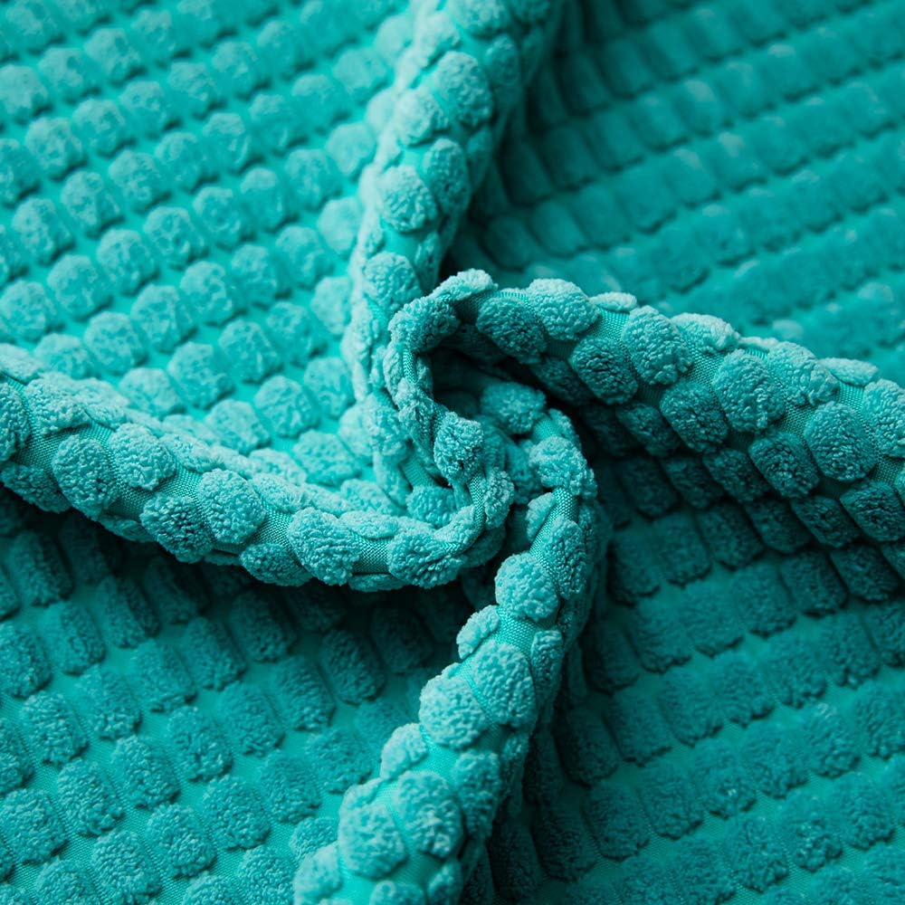 DEZENE 12x20 Inch Decorative Throw Pillow Covers - 2 Pack Soft Corduroy Corn Striped Pom-poms Corduroy Corn Striped Square Pillow Cases for Bedroom Sofa Couch Living Room, Turquoise