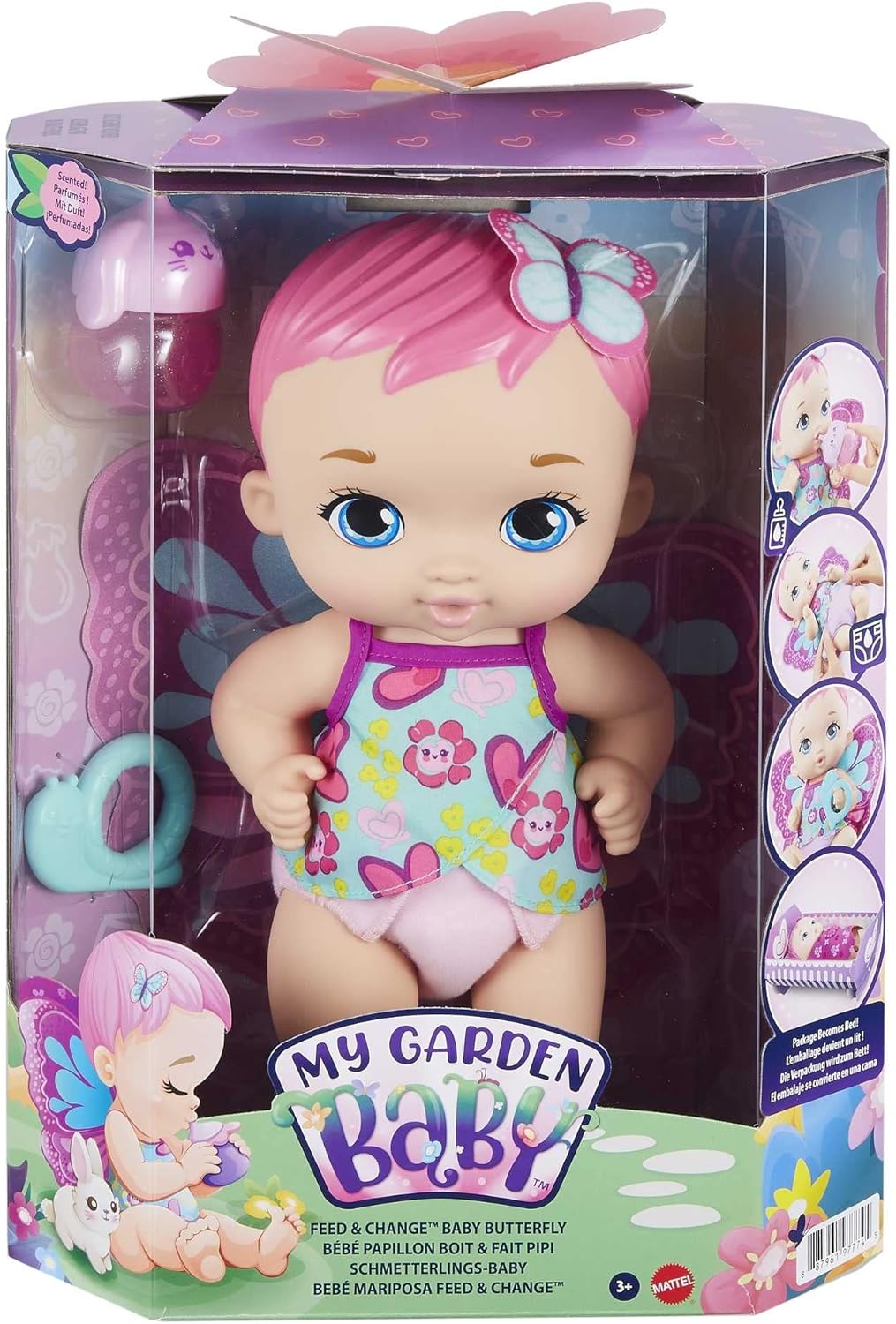 My Garden Baby Feed and Change Baby Butterfly Doll (30 cm / 12 Inch), Reusable Diaper, Removable Clothes & Wings, Multicolour, Gift for Kids 3Y+, GYP10