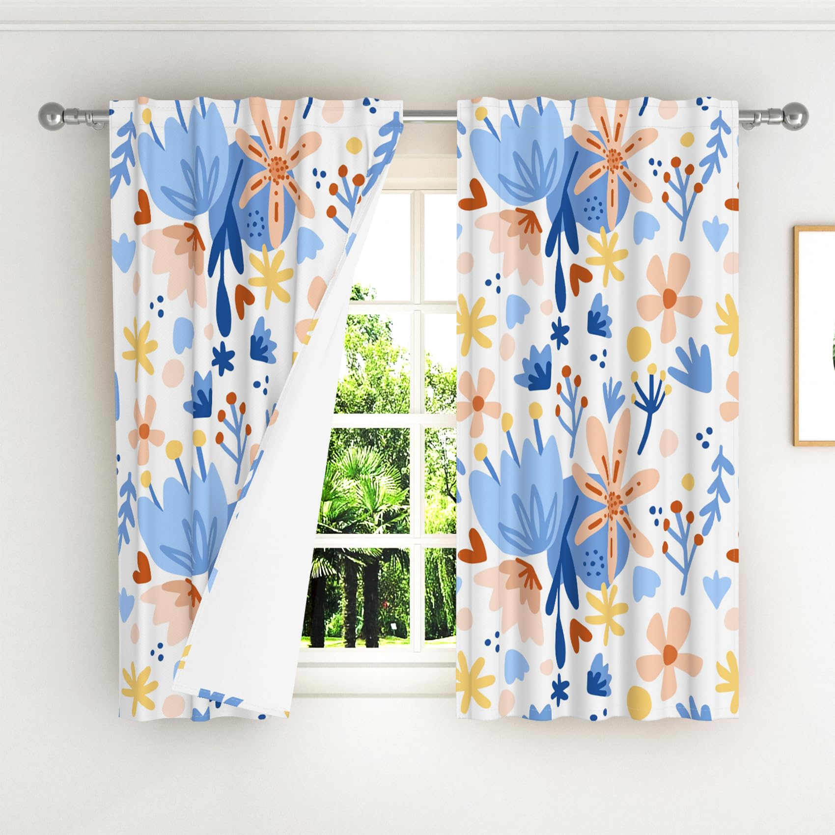 Kzzfqxb 2 Panels 117x138cm Rod Pocket Floral Curtains - Image 2