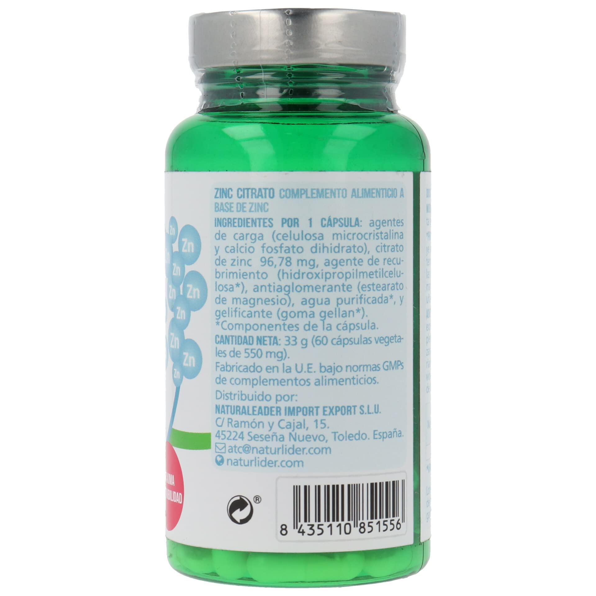 Naturlider - Zinc Citrato, Ayuda al Sistema Inmune a Prevenir Enfermedades - 60 Cápsulas