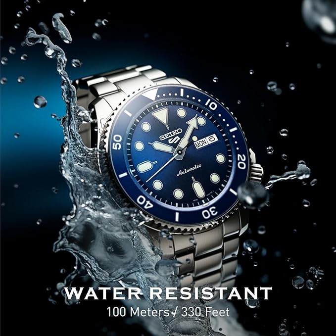 Seiko SEIKO Automatic Watch for Men - 5 Sports - Day/Date Calendar, LumiBrite Hands and Markers, and Rotating Bezel, 100m Water-Resistant