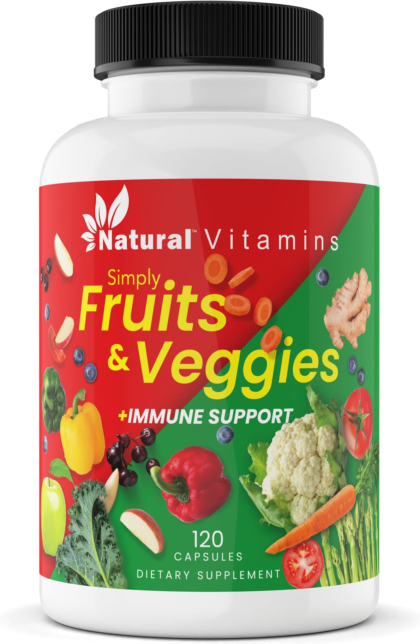 Fruits & Veggies Supplement Capsules - High-Potency Daily Wellness Blend - Packed with Essential Vitamins, Antioxidants, and Minerals - Supports Balanced Nutrition & Optimal Health (Red & Green)
