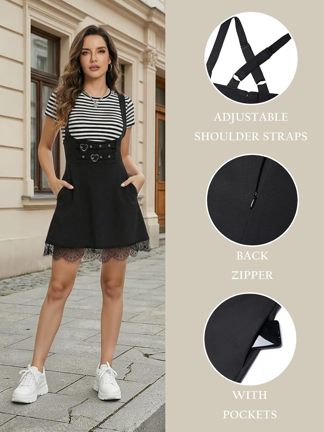 YOINS Overalls Dress for Women Adjustable Straps Pinafore Dress Casual Mini Cute A-Line Suspender Skirt - Image 4