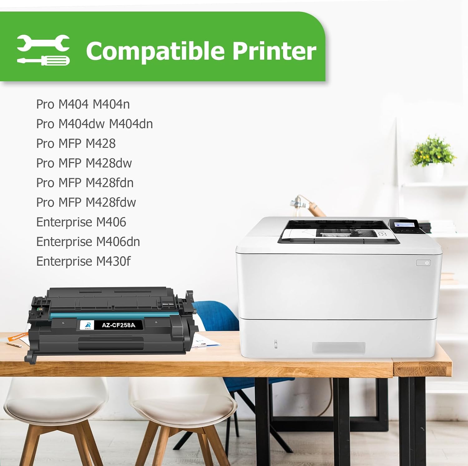 Aztech CF258A 58A Toner Cartridge Black with Chip Compatible Replacement for HP 58A CF258A 58X CF258X for HP LaserJet Pro M404n M404dn M404dw MFP M428fdw M428fdn M428dw M404 M428 Printer 2 Pack