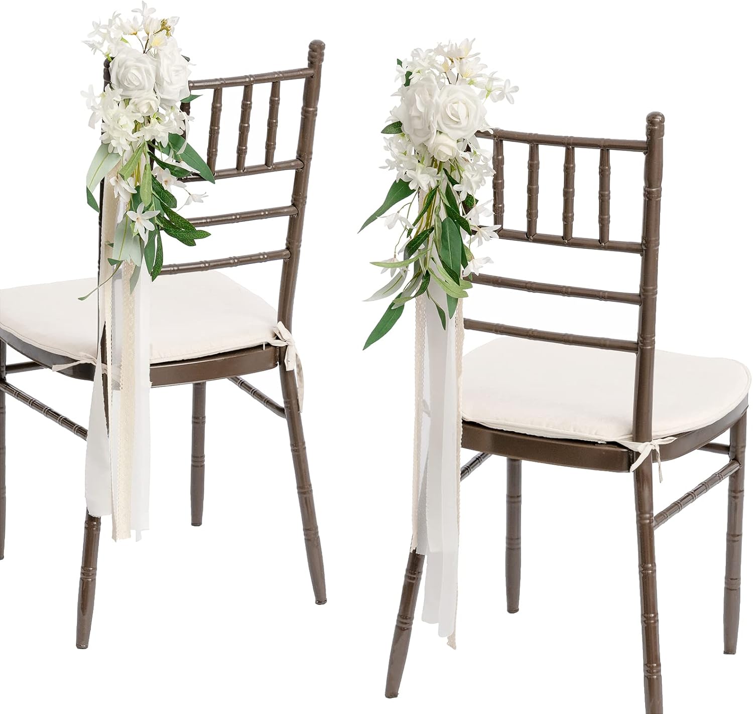 Ling's Moment Wedding Aisle Flowers Decorations 8pcs Chair Decorations White & Sage for Wedding Ceremony Reception Outside White Inspiration - White & Sage