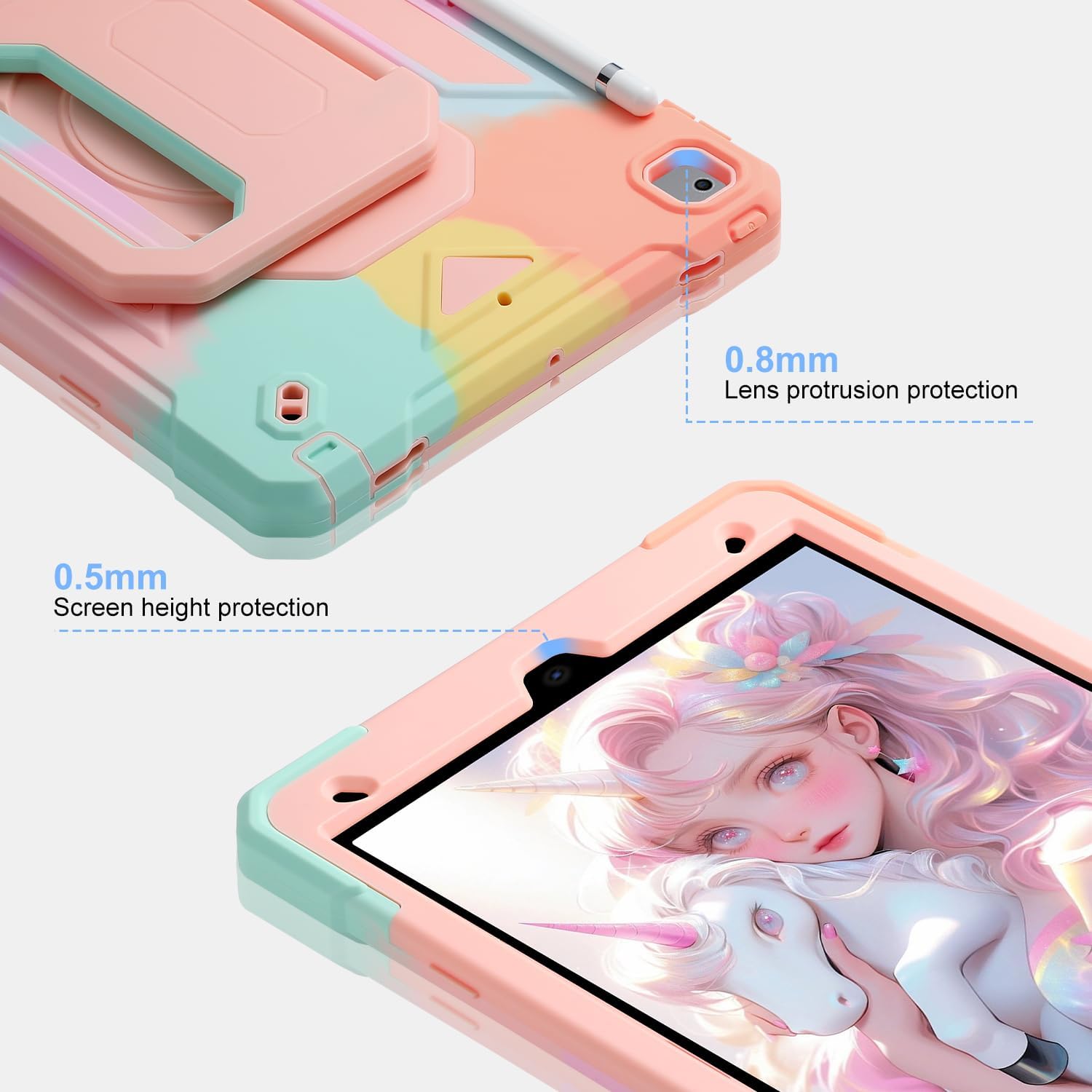 for iPad 9th/ 8th/ 7th Generation Case (iPad 10.2 inch Shockproof Case) with 360 Rotating Grip Magic Stand, Pencil Holder/Keychain/Carrying Shoulder Strap for iPad 10.2 inch