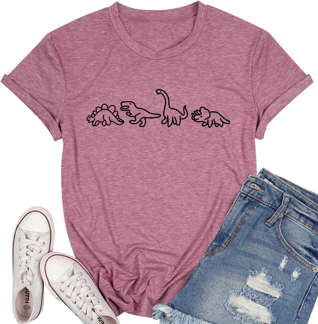 Women Cute Dinosaurs Graphic Tees Girls Short Sleeve Casual Crew Neck Tshirt Tops