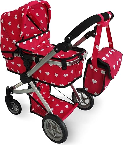 Miniatura 8 de Cochecito de bebé convertible combinado para niñas de 3 años en adelante  Cochecito de bebé de juguete para muñecas, moisés plegable ajustable con