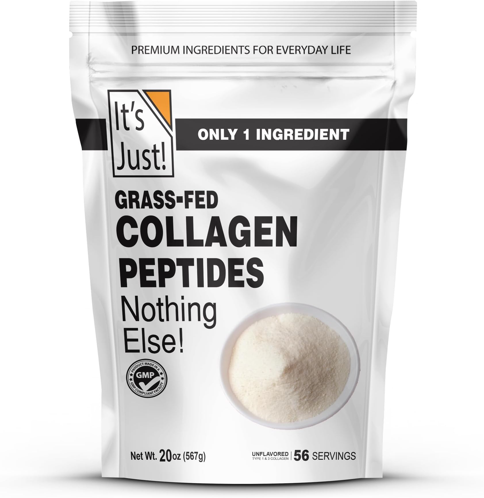It's Just! - Collagen Protein Powder, 1.25lbs, Type I & III, Pure Hydrolyzed Grass-Fed Collagen Peptides, Dissolves Quickly, Unflavored, 20oz