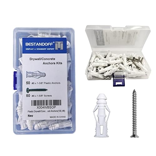 Plastic Drywall/Concrete Anchors with Stainless Steel Screws Assortment Kit 100PCS,