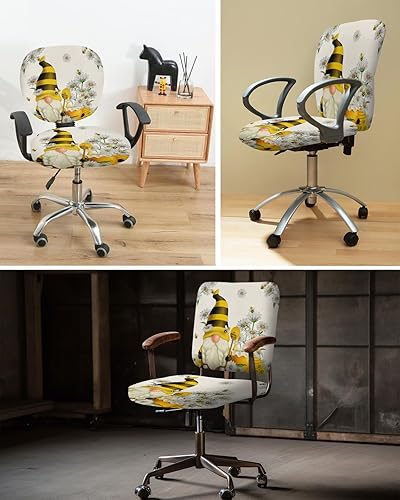 Miniatura 6 de Juego de 2 fundas elásticas para sillas de oficina y computadora, diseño de gnomos de miel, fundas elásticas para asiento de silla giratoria de