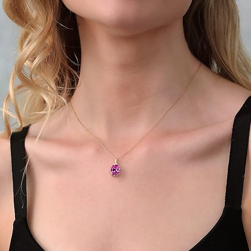 Miniatura 4 de Gem Stone King Collar ovalado de oro amarillo de 14 quilates con piedra natal y diamantes blancos Oval de 0.47 x 0.394 pulgadas Collar