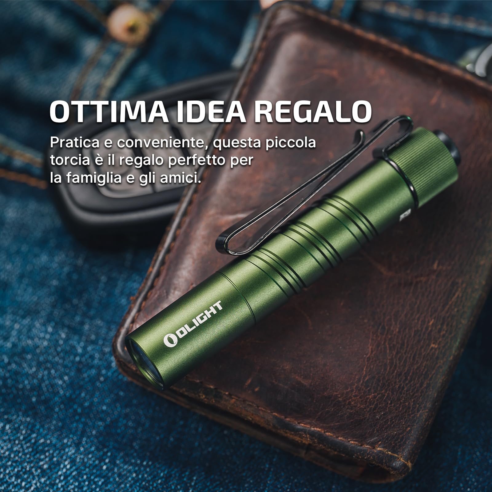 OLIGHT I3T 2 EOS Mini Torcia LED 200 Lumen 62m Range, Piccola Torcia Portachiavi con Interruttore di Shiusura, Luce Portatile Impermeabile IPX8, per il Campeggio all'aperto (Verde)