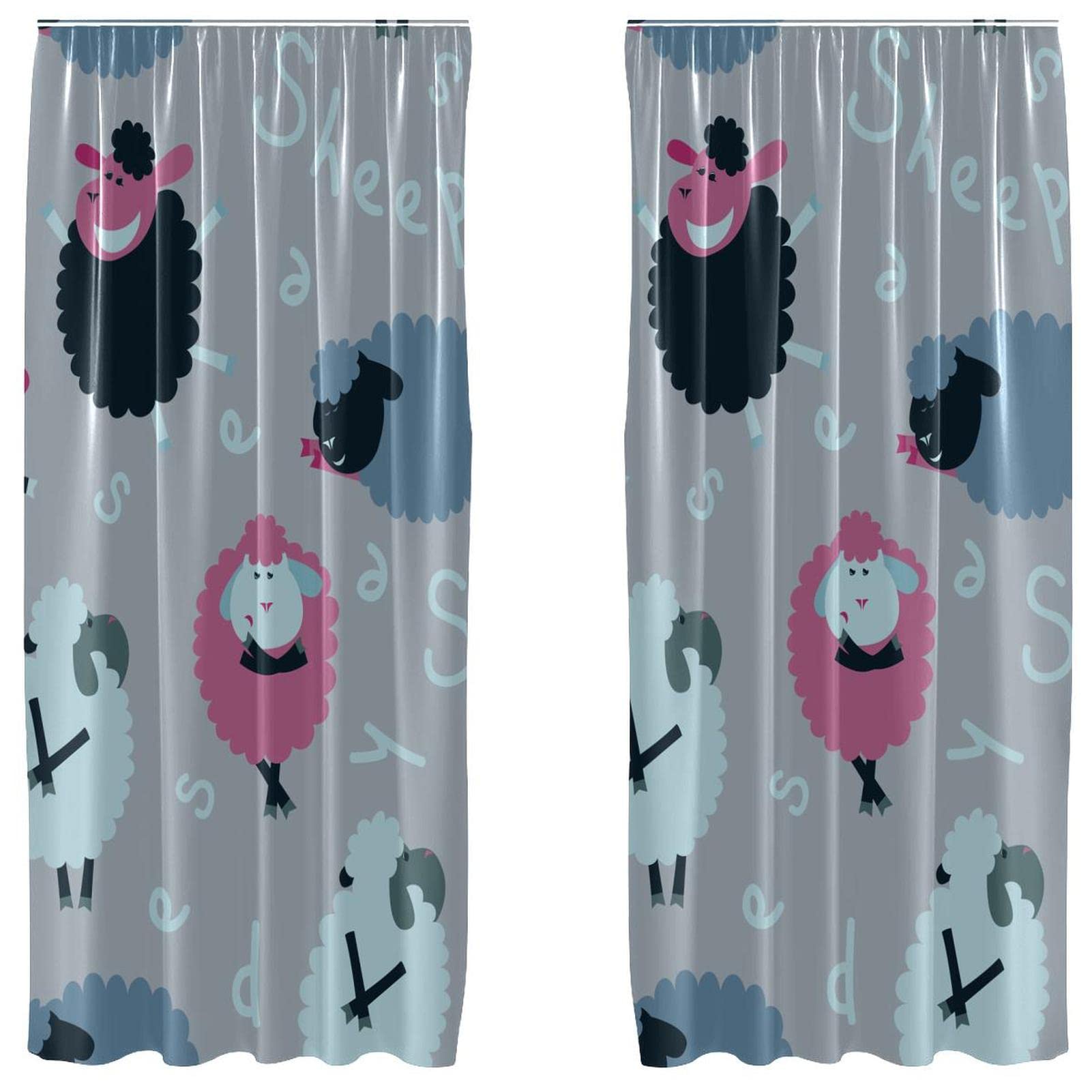 Cortinas opacas de microfibra térmicas aislantes juego de 2 paneles diseño de ovejas animadas