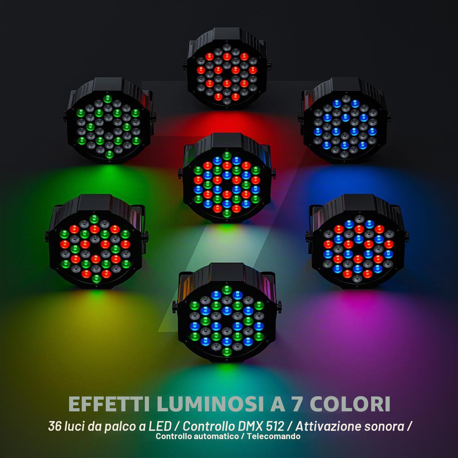 Rtktoup 4 Pezzi 36 Luci LED Par,Faretti RGB Par Proiettori,LED Par Luci da Discoteca con Telecomando,Luci per Feste con Controllo Attivato dal Suono per Matrimoni Feste di Compleanno Halloween Natale