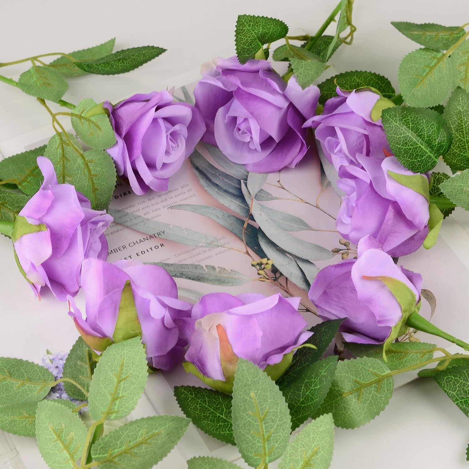 48 Pcs Silk Purple Rose Bouquet Bridal Artificial Flowers, Fake Rose Long Stem Realistic Artificial Flowers for Wedding Arrangement Centerpiece Party Decor (48 Purple)