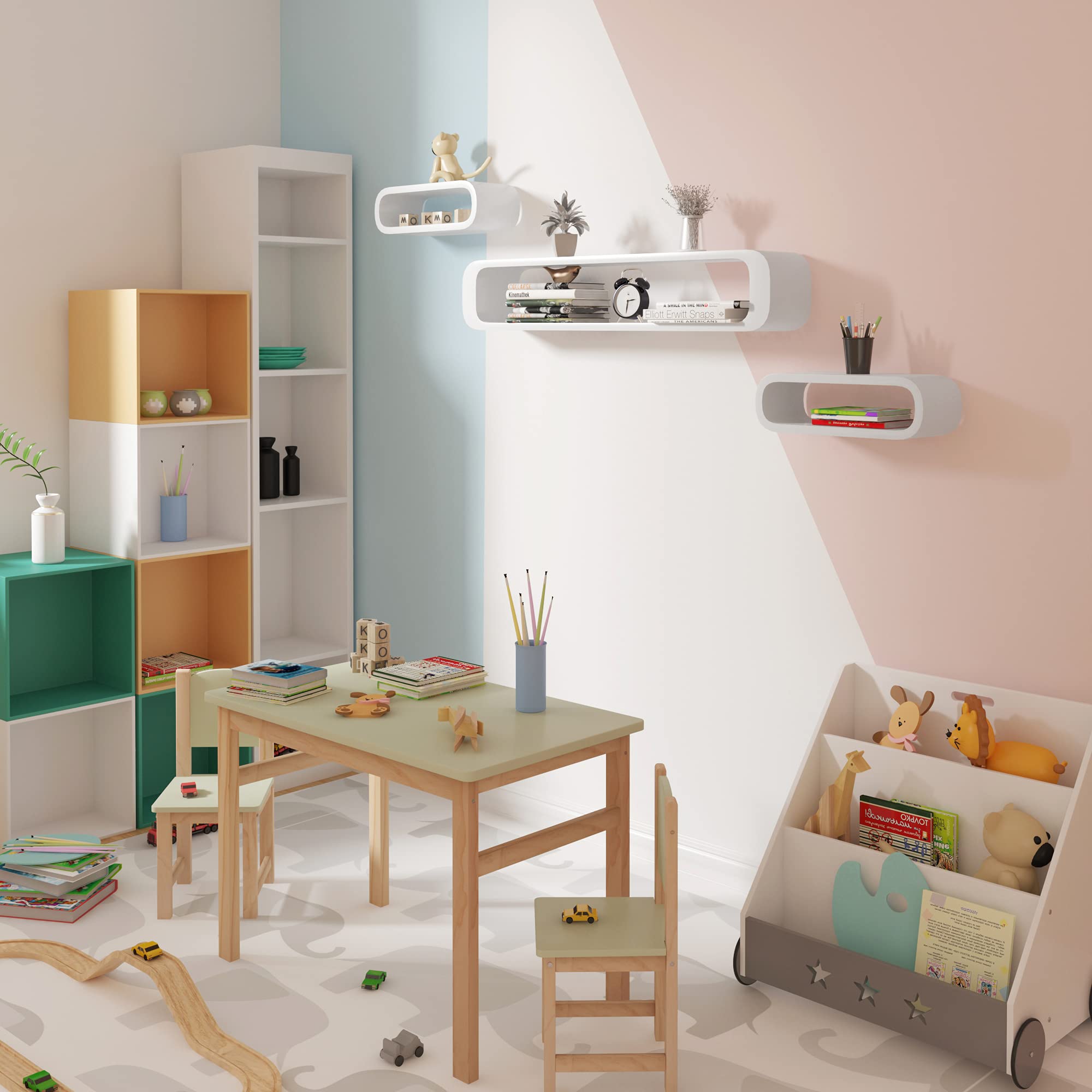 WOLTU Wandregal 3er Set Cube CD DVD Regal Bücherregal Hängeregal Schwimmendes Regal Wandboard Cube Design für Büro, Wohnzimmer, Schlafzimmer, Küche, kinderzimmer, Weiß, 90x40x40cm