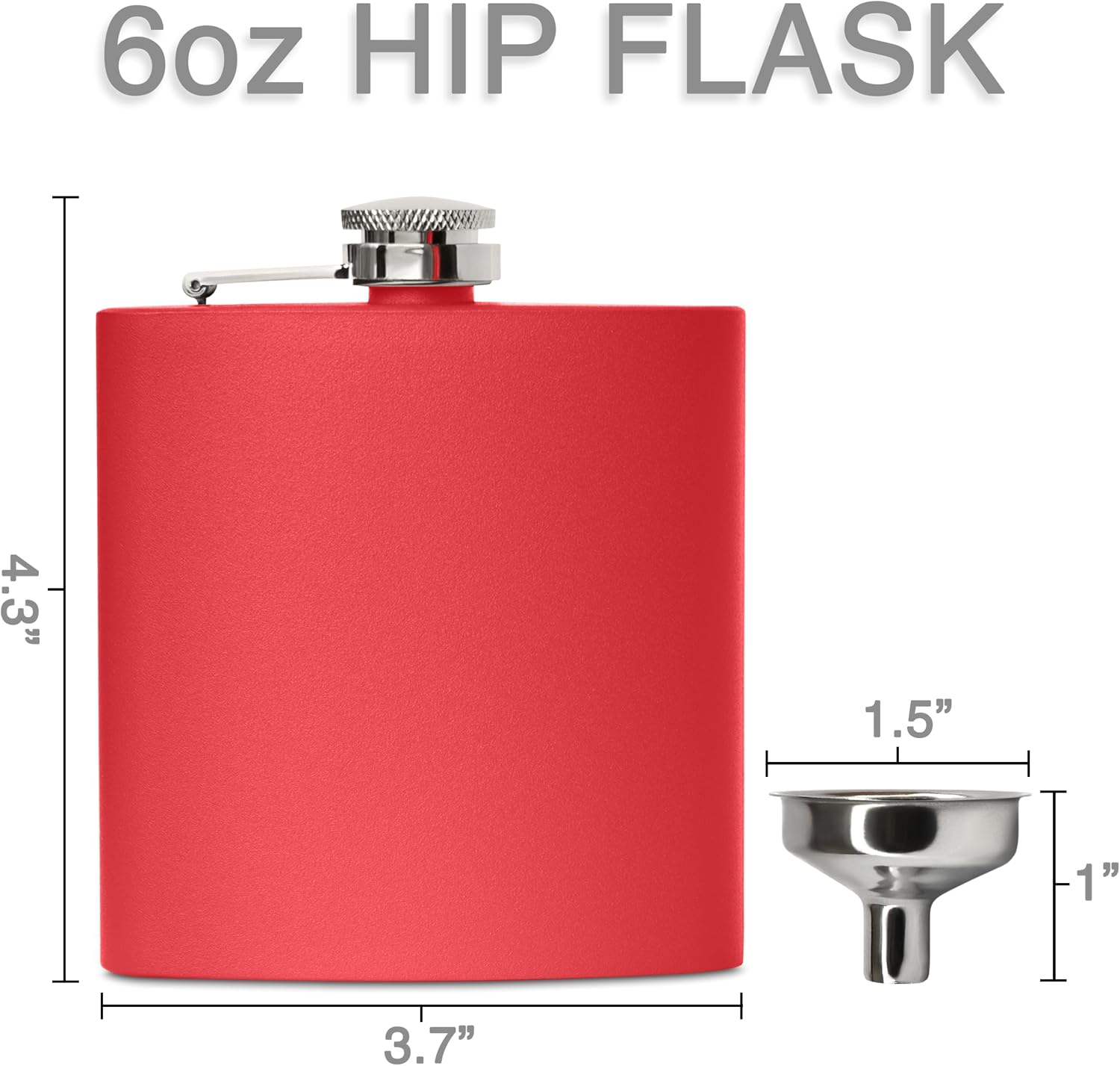 6 oz Stainless Steel Hip Flask w/Flask Funnel for Men & Women - Powder Coated Hip Flask Gift Sets, Groomsmen, Bridesmaids, Wedding Party Whiskey Flask, Clear Water Home Goods (Matte Red, 10)
