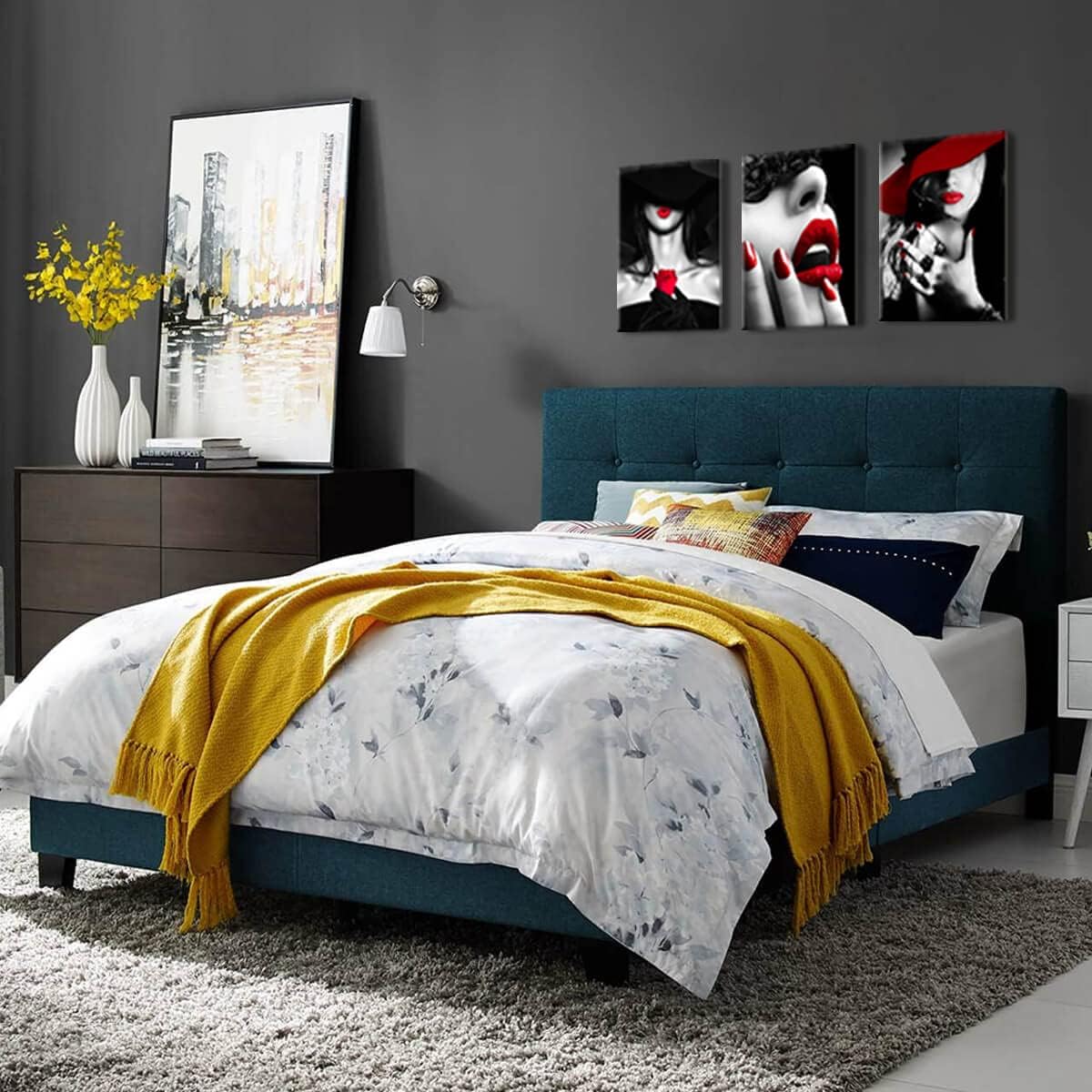 Bedroom Decor for Women Red Lips Black and White Bathroom decor wall art Red Rose Fashion Room Decor Office Modern Art Wall Decor 3 Pieces Canvas Wall Art for Kitchen Home Decorations 16x24inchx3pcs