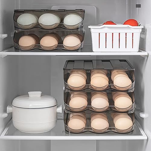 Miniatura 8 de Soporte para huevos con capacidad de 36 rejillas para refrigerador, estante de almacenamiento automático de huevos, bandeja apilable de 2 capas para