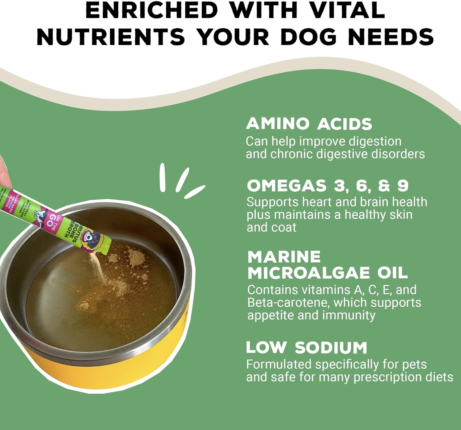 Brutus Broth on the Go Instant Vegetable Broth Powder for Dogs - Human-Grade Food Topper with Omegas 3, 6 & 9 and Turmeric for Dry Food and Picky Eaters - Vegetable Flavor, 10 Sticks