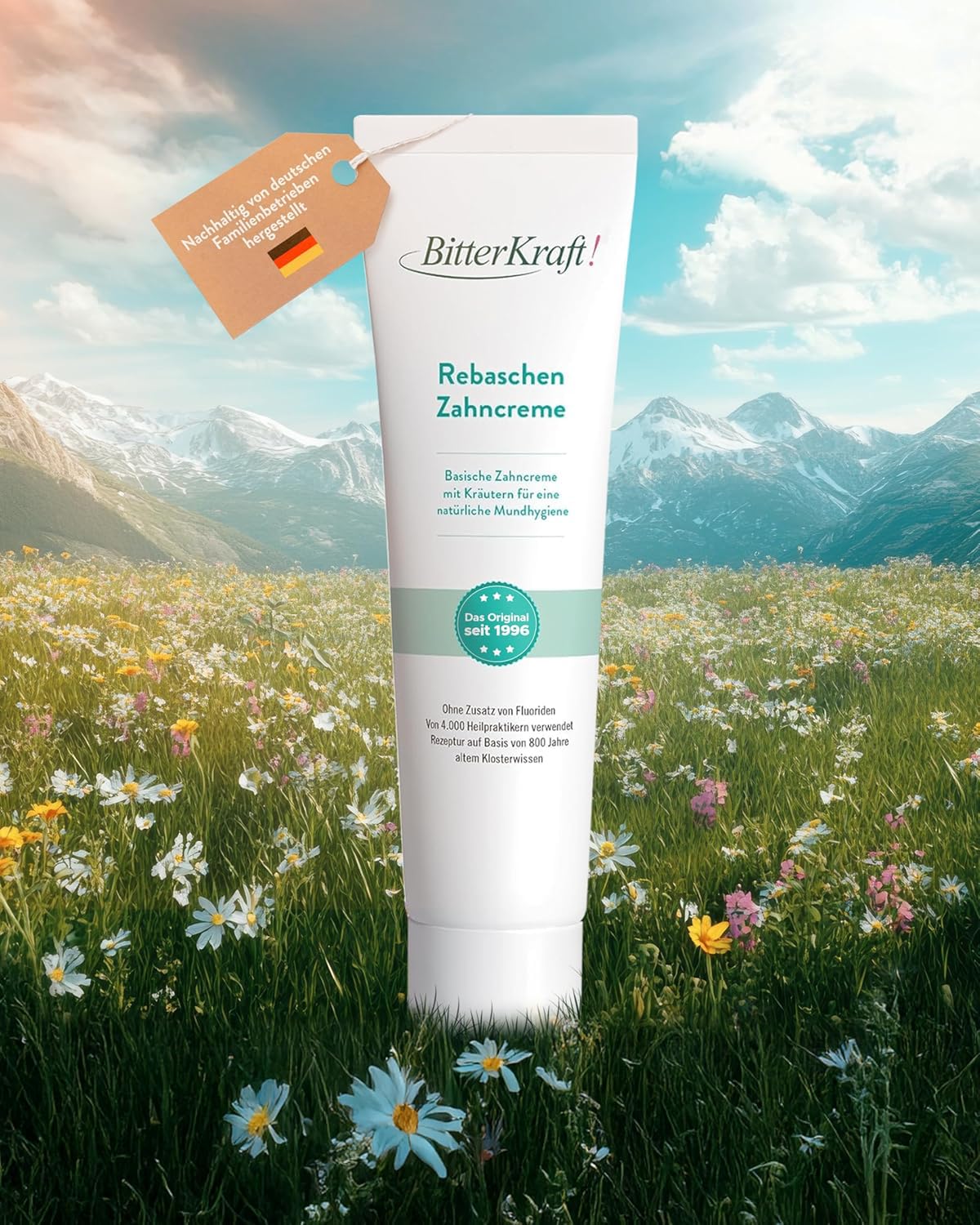 BitterKraft! Lot de 6 dentifrices de rebaschen - 75 ml - Selon Hildegard von Bingen - Soin basique aux herbes avec cendre de vigne et menthe frisée - Soin dentaire - 100 % naturel - Fabriqué en