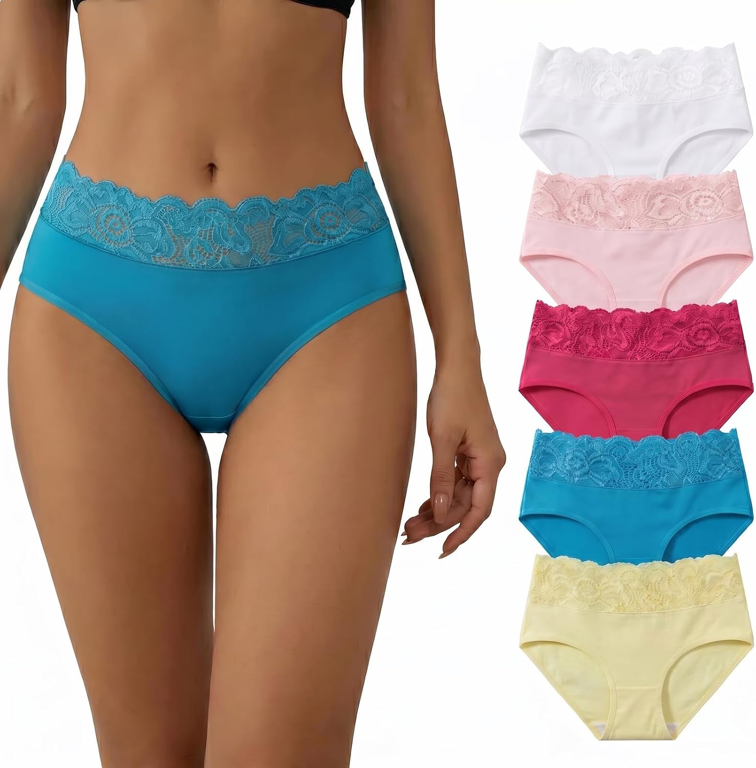 Womens Tummy Control Lace Underwear Multipack S-2XL | Sexy Lace Panties,High Waisted Full Coverage Soft Biki Postpartum Underwear Women Pack,Breathable Comfortable