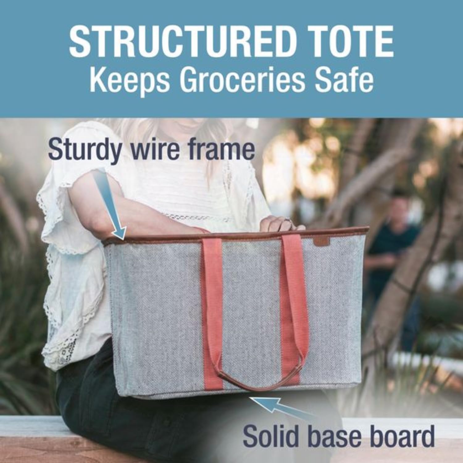 CleverMade Collapsible LUXE Tote - Reusable Grocery Shopping Storage Bag Organizer w/Handles Reinforced Bottom - Image 2