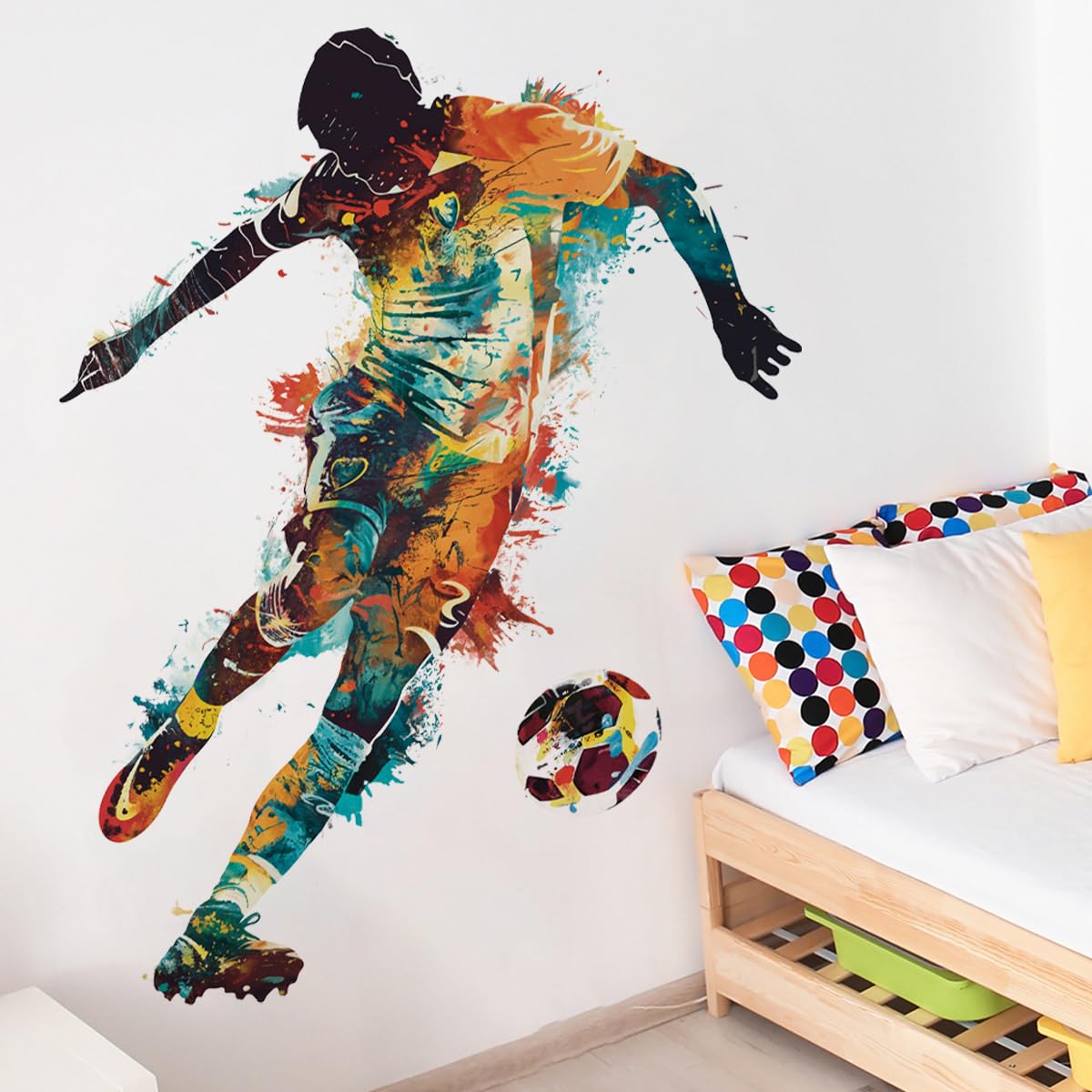 Runtoo Soccer Player Wall Decal for Boys Bedroom Sports Soccer Goal Wall Art Stickers Peel and Stick Poster Teens Room Decor - Image 3
