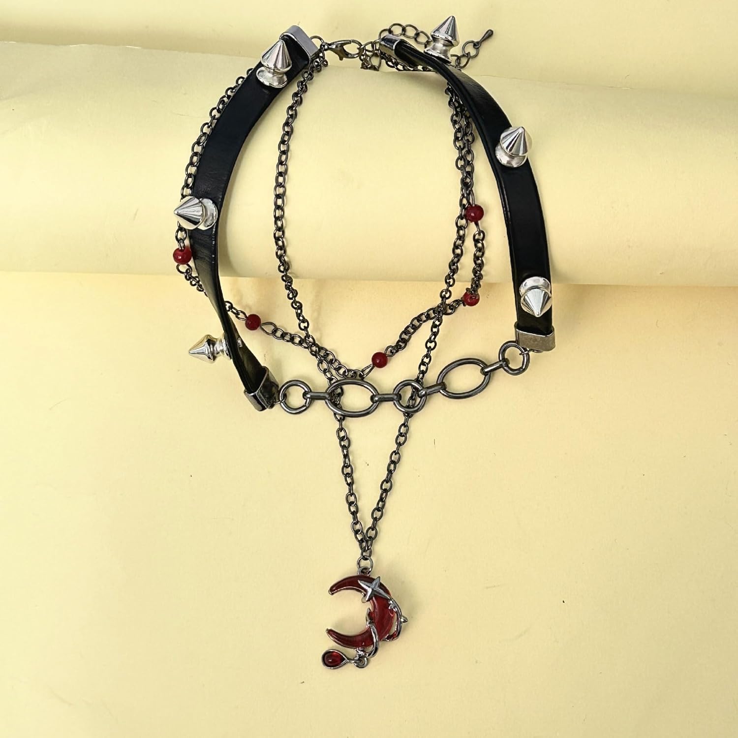 Moon Black Gothic Necklace for Women Halloween Choker Chunky Leather Layered Charm Goth Punk Necklace - Image 6