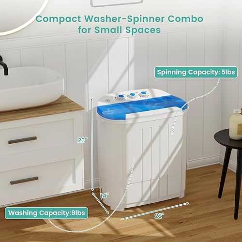 Miniatura 5 de Auertech Lavadora portátil de 14 libras, lavadora portátil para apartamento con lavadora de 9 libras, giratoria de 5 libras, mini lavadora compacta