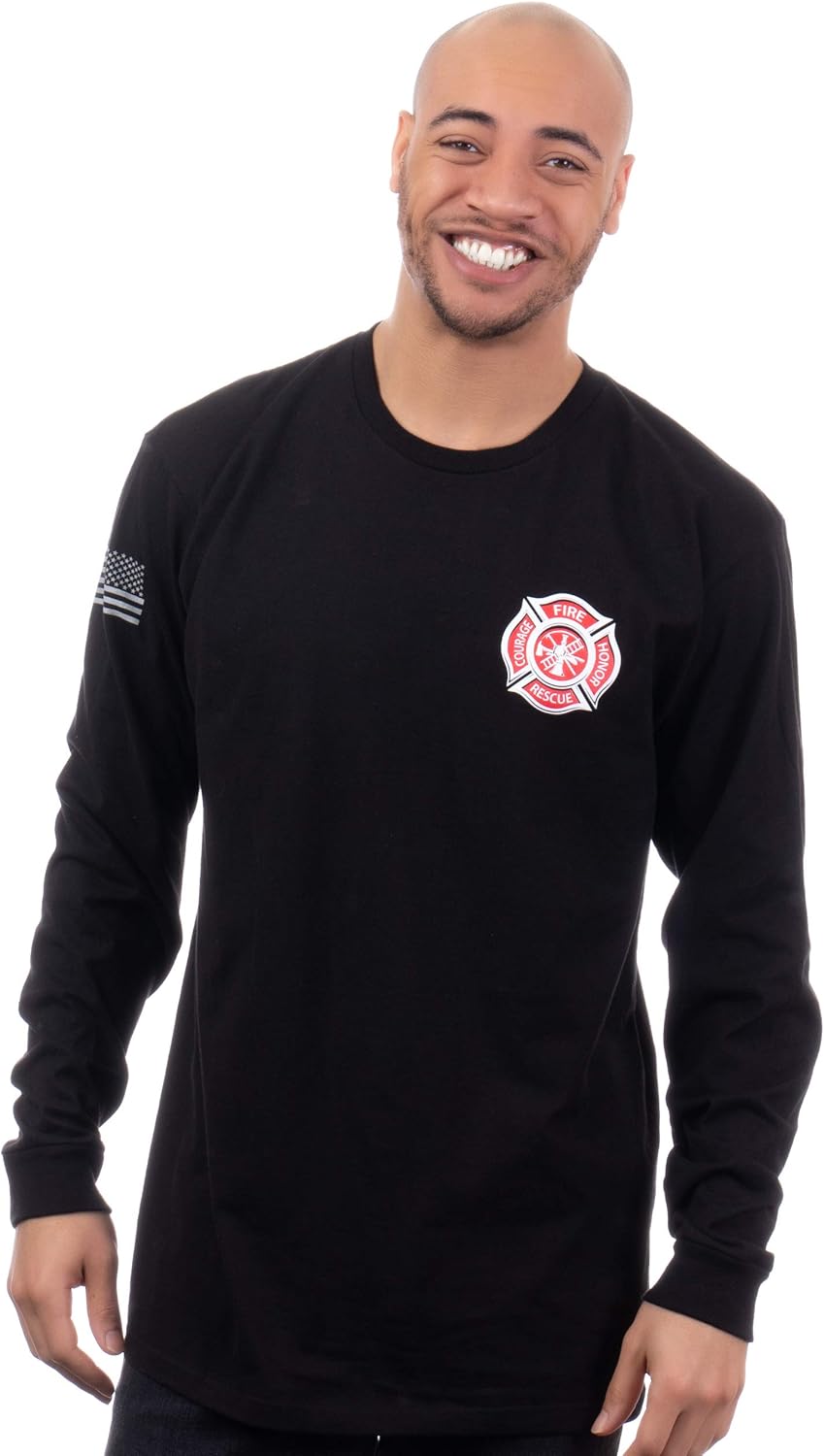 Fire & Rescue Maltese Cross | Firefighter Fire Courage Honor Men Women Long Sleeve T-Shirt - Image 3