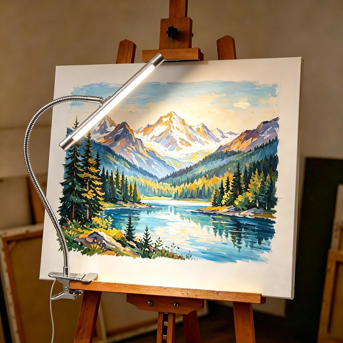 Silver Clip-On LED Easel Lamp for Artists - Dimmable with 3 Colour Modes, Flexible 360° Gooseneck, USB Powered Desk Lamp for Painting, Drawing, Headboards, Drafting Tables