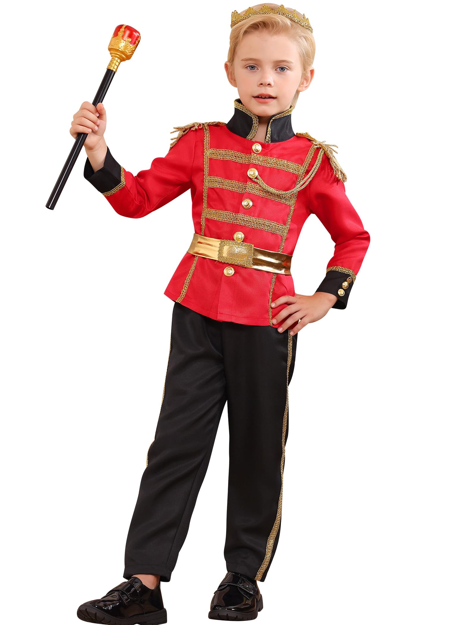 FYMNSI Prince Charming Costume for Kids Boys Halloween Carnival Cosplay Party Fancy Dress Up Tunic Top Pants Crown Scepter Set