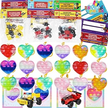 WODMAZ 28 Pack Pop Fidget Toys Bulk, Heart Pop Fidget Party Favors for Kids, Mini Pop Keychain Easter Basket Stuffers Egg Fillers Easter Party Favors Classroom Prize