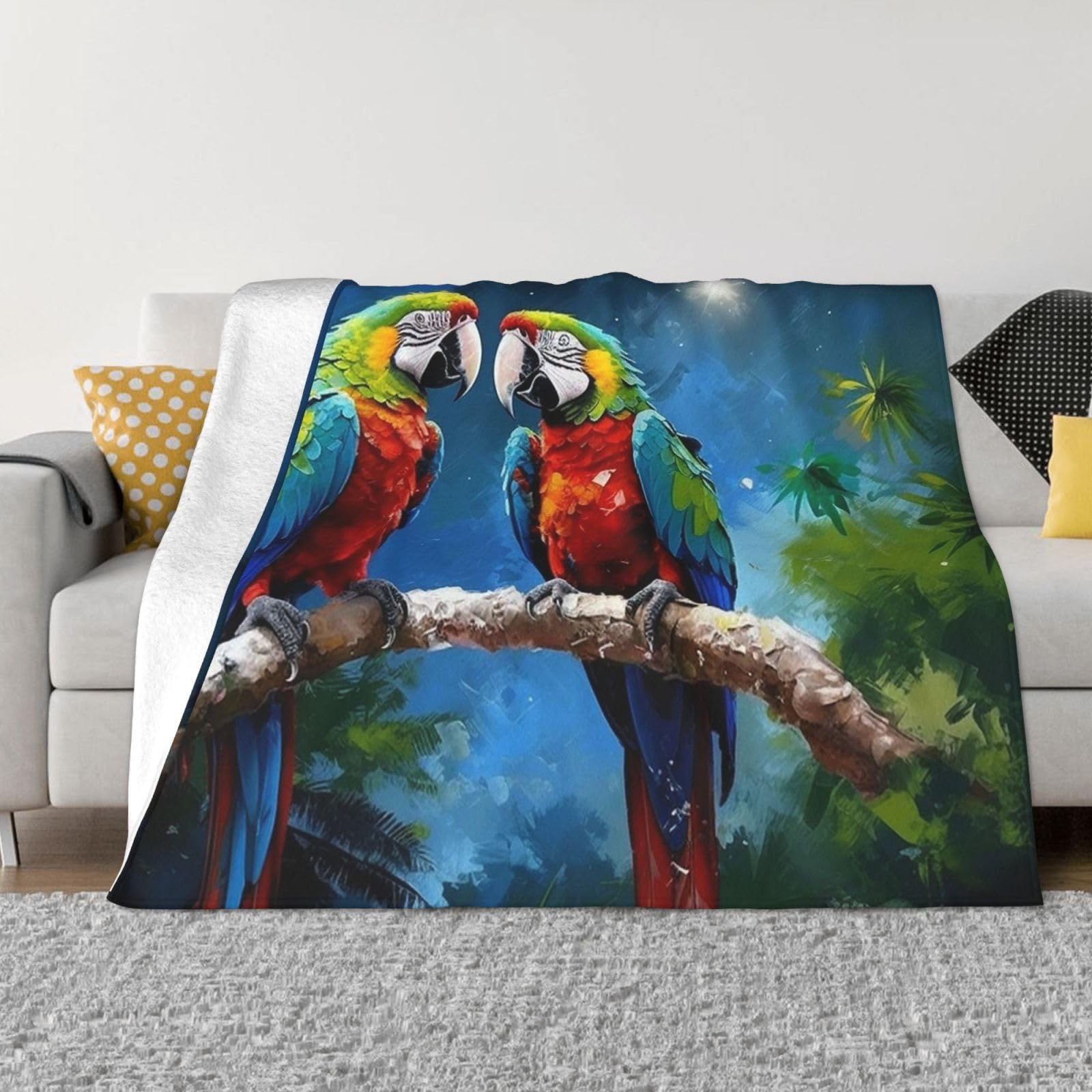 FodPand Parrots Fleece Blanket 60"x50" Lightweight Warm Throw Blanket for Bed Couch Cozy Air Conditioning Quilt All Seasons Decorative Fuzzy Blankets Gifts for Women Men