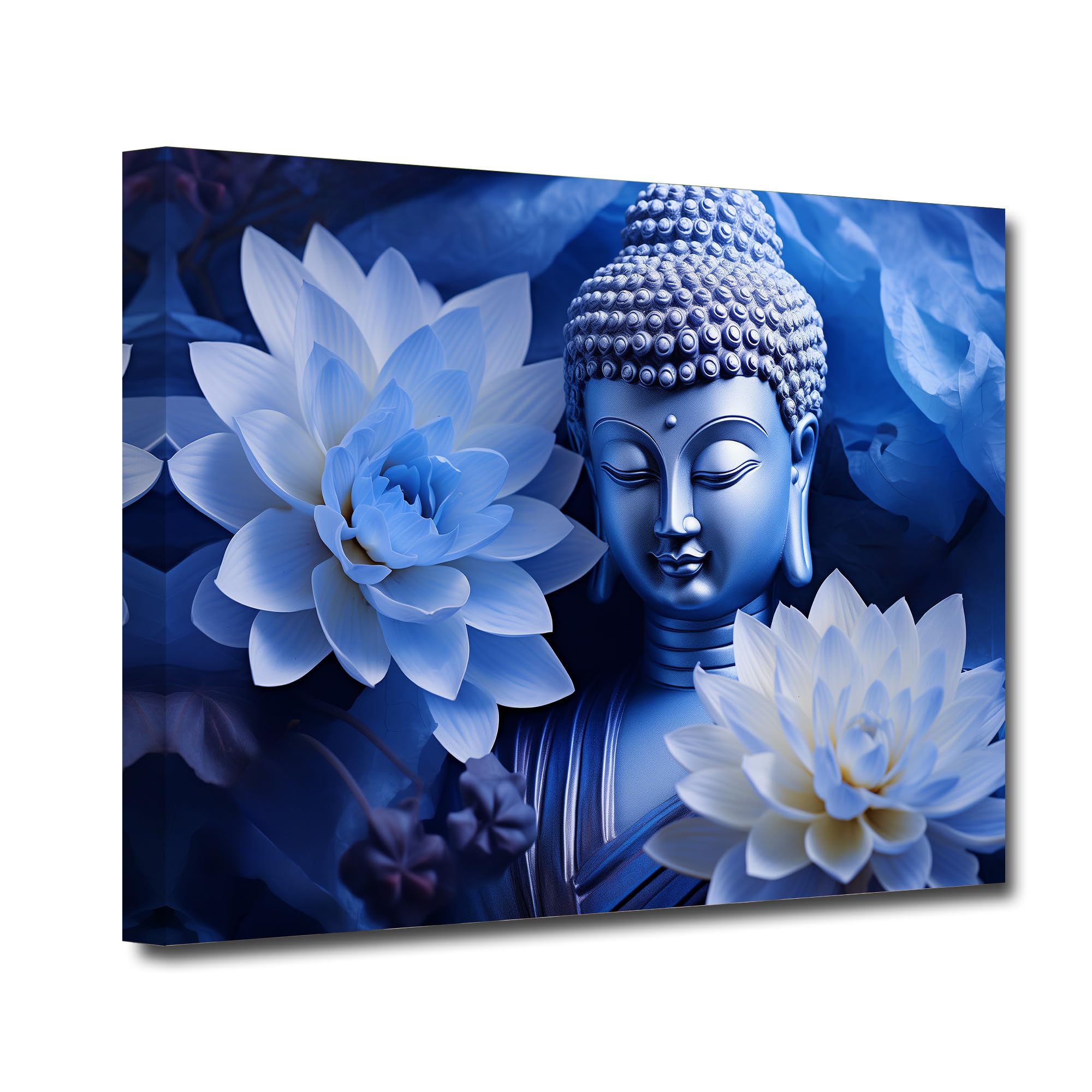 CXHOSTENT Buddha Canvas Wall Art Buddha Statue Painting Lotus Flowers Pictures Prints Zen Spa Artwork for Buddhism Prayer Wall Decor (Buddha-1, 60.00 x 90.00 cms) โ image 1