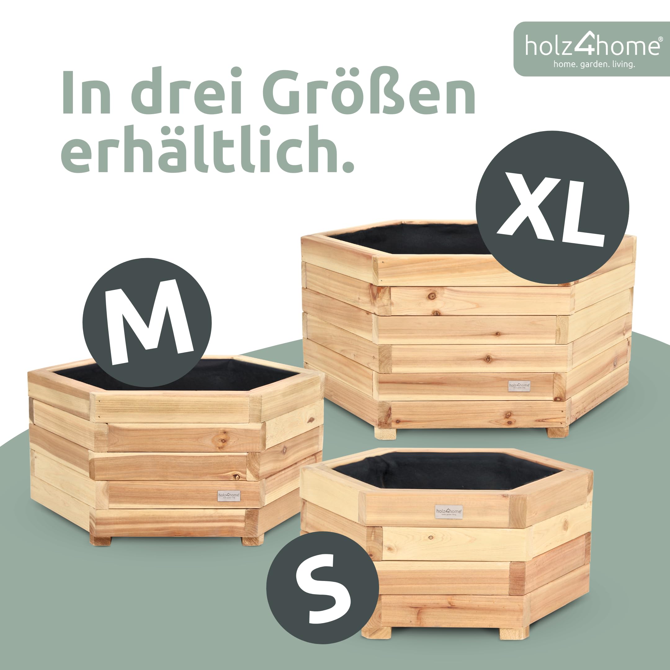 holz4home® Outdoor Pflanzkübel S I 6-Eckig aus Tannenholz I inkl. Gartenhandschuhe & Vlies I Blumentopf Terrasse aus Holz I Pflanzkasten Pflanztopf Blumenkübel Balkon