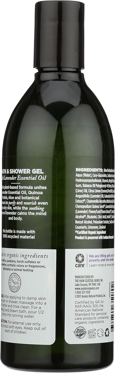 Avalon Organic Botanicals, Bath & Shower Gel, Lavender, 12 oz