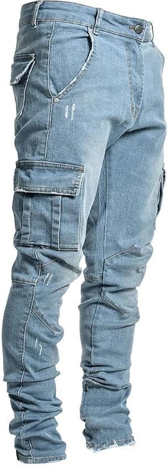 Men Multi-Pockets Denim Pants Cargo Side Pocket Men Pencil Jeans Hip Hop Cargo Jean Trousers Joggers