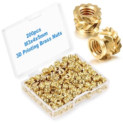 Draupnir 200pcs 3D Printing Brass Nuts, M3 Threaded Insert, Female Thread Knurled Heat Embedment Nut,Knurled Brass Nuts for 3D Printing Parts Automotive Plastic Shell(M3x4x5mm)