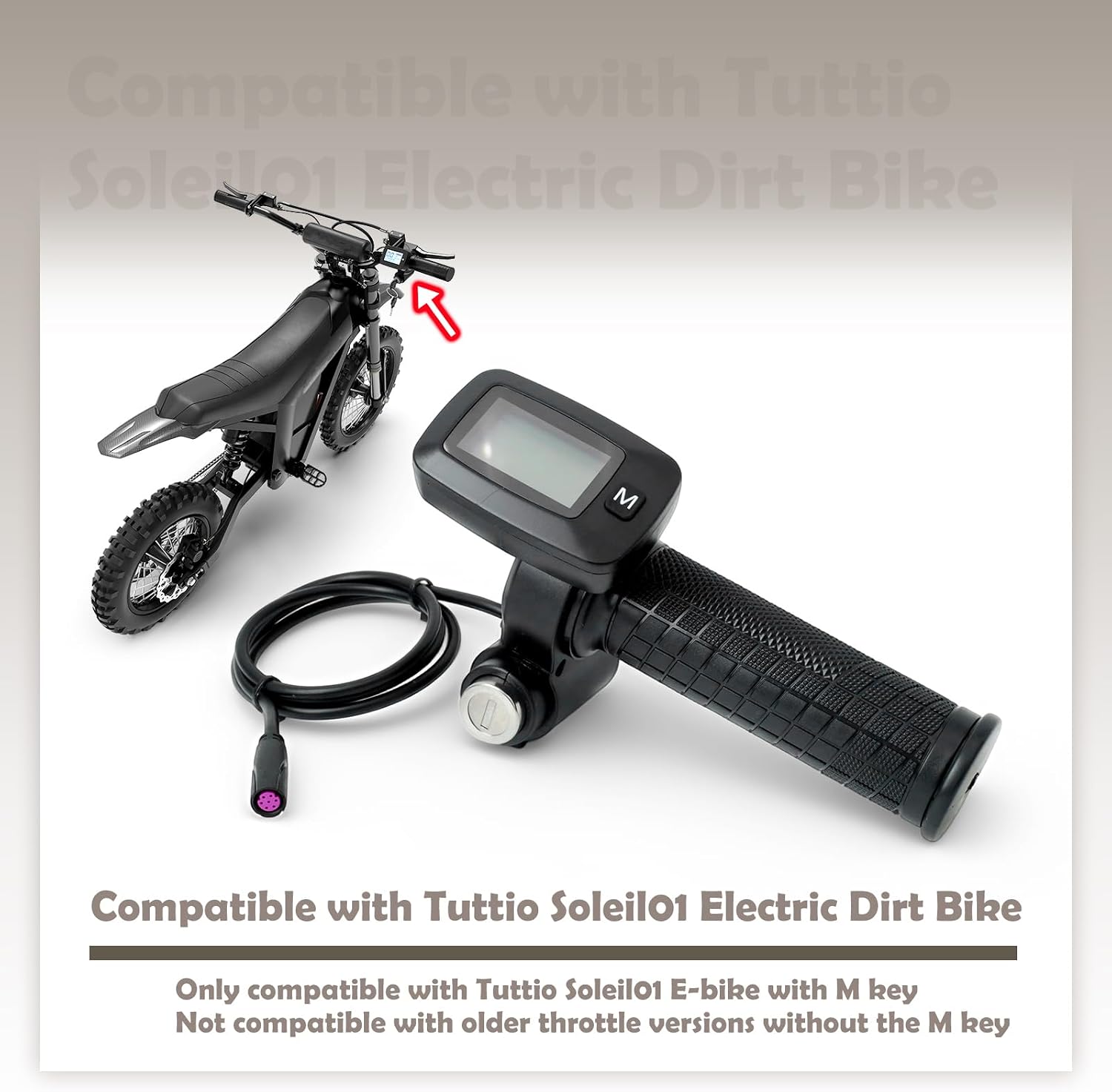Upgraded 48V EBike Throttle w/M Button Replacement for Tuttio Soleil01 for Tutto Soleil 01 for Tutti Soleil01 Electric Dirt Bike Throttle Grips Kit w/LCD Display Electric Motorcycle Handle