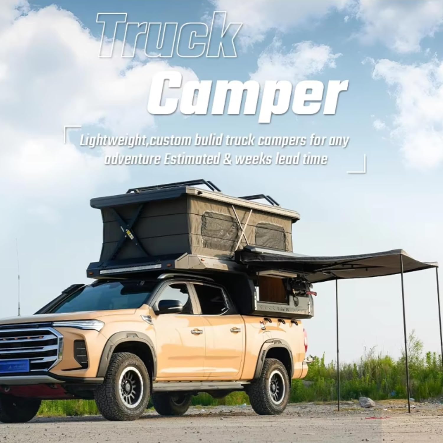 Aluminum Pop Up Truck Bed Camper for Pickup Trucks, Lightweight Camper Topper with Insulated Cabin for Overlanding, Outdoor Camping and Family Road Travel