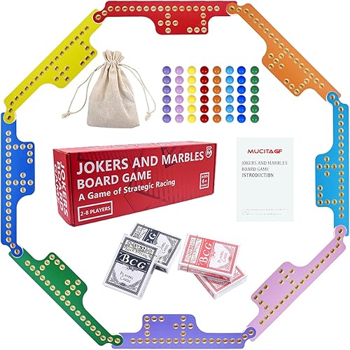 Juego de Canicas y Jokers de Mesa con Clavos y Cartas Jokers para 2-8 Jugadores, Coloridos Tableros de Juego de Madera Maciza Pintados por Doble