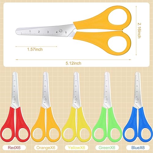 Miniatura 2 de El kit de 60 piezas de suministros escolares a granel incluye 30 tijeras de seguridad para estudiantes, 30 reglas de plástico de 12 pulgadas,