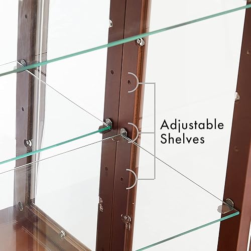 Miniatura 5 de Yoluckea Gabinete iluminado Curio, gabinete moderno de cristal de pie con estantes ajustables, puertas de vidrio templado y panel trasero espejo