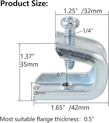 Miniatura 6 de Bueyfolt Abrazadera de haz de 1/4"-20 para anillo de alambre roscado, abrazadera de acero chapado en zinc para bridas de 1/2 pulgada y varilla de